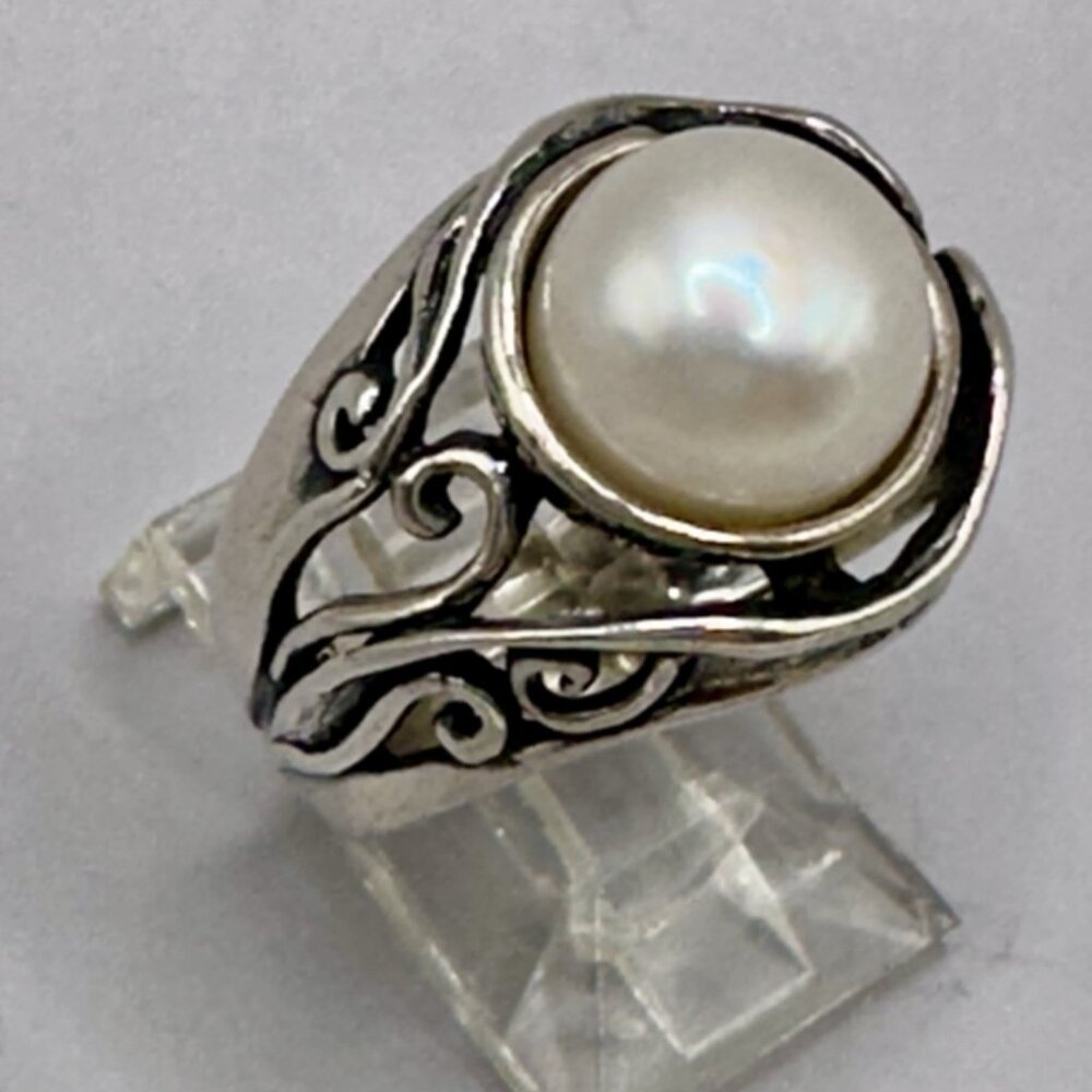 Freshwater Mabe Pearl Filigree Ring Shablool Didae Israel Sterling Silver Size 7